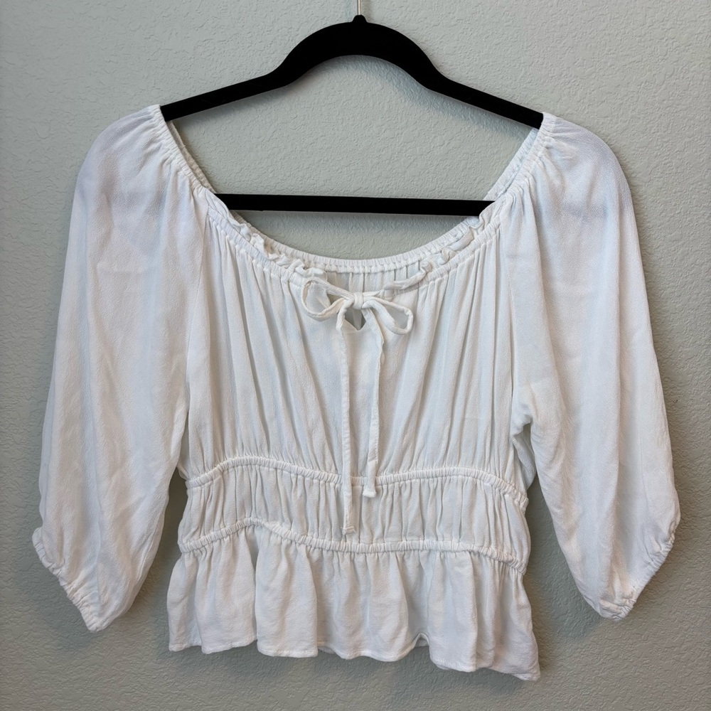 White Bohemian Tie Front Flowy Crepe Blouse